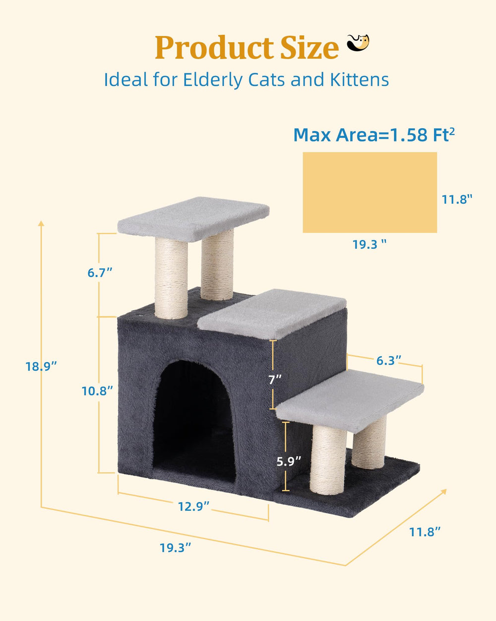 Aechonow 6-29-inch depth depth steps ease access for small pets.