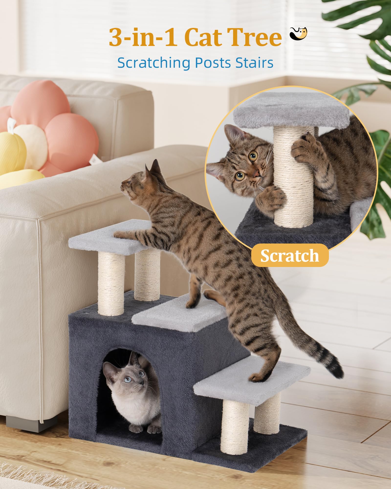 Aechonow 3-in-1 pet stairs cat condo offers cozy hideaway and enrichment.
