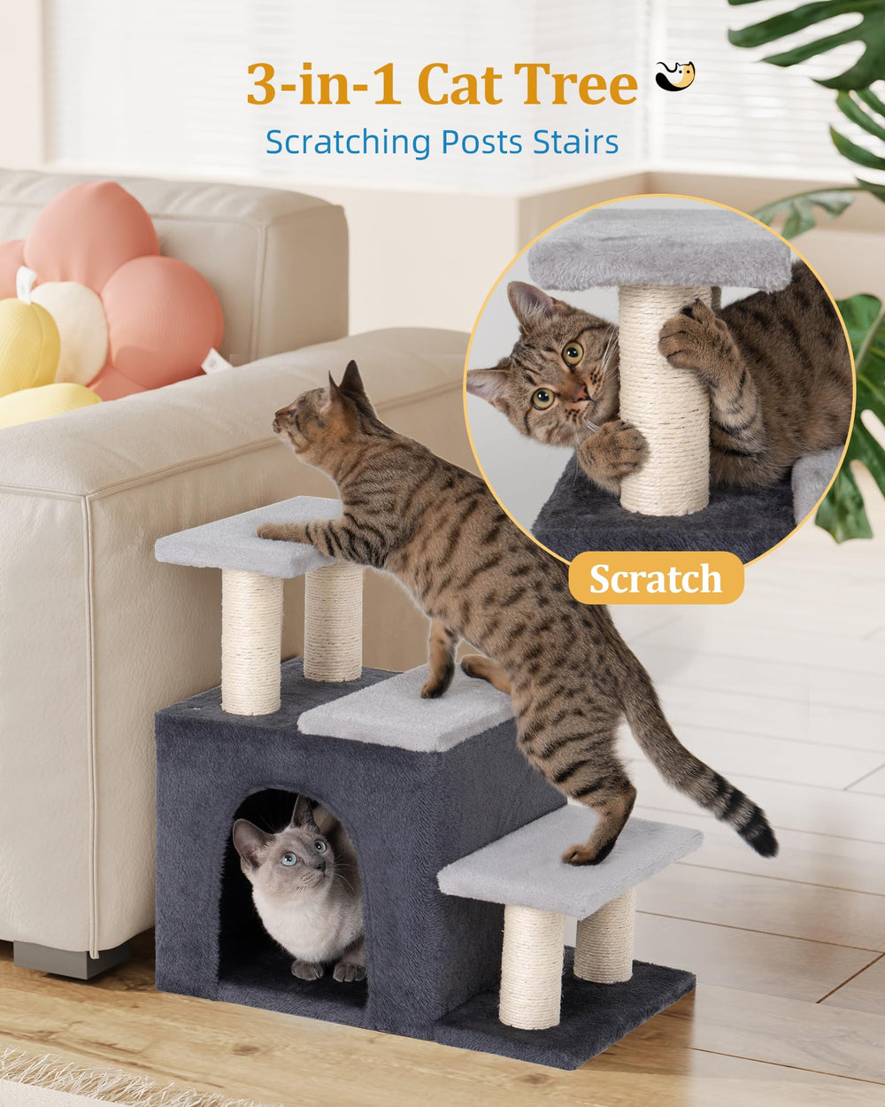 Aechonow 3-in-1 pet stairs cat condo offers cozy hideaway and enrichment.