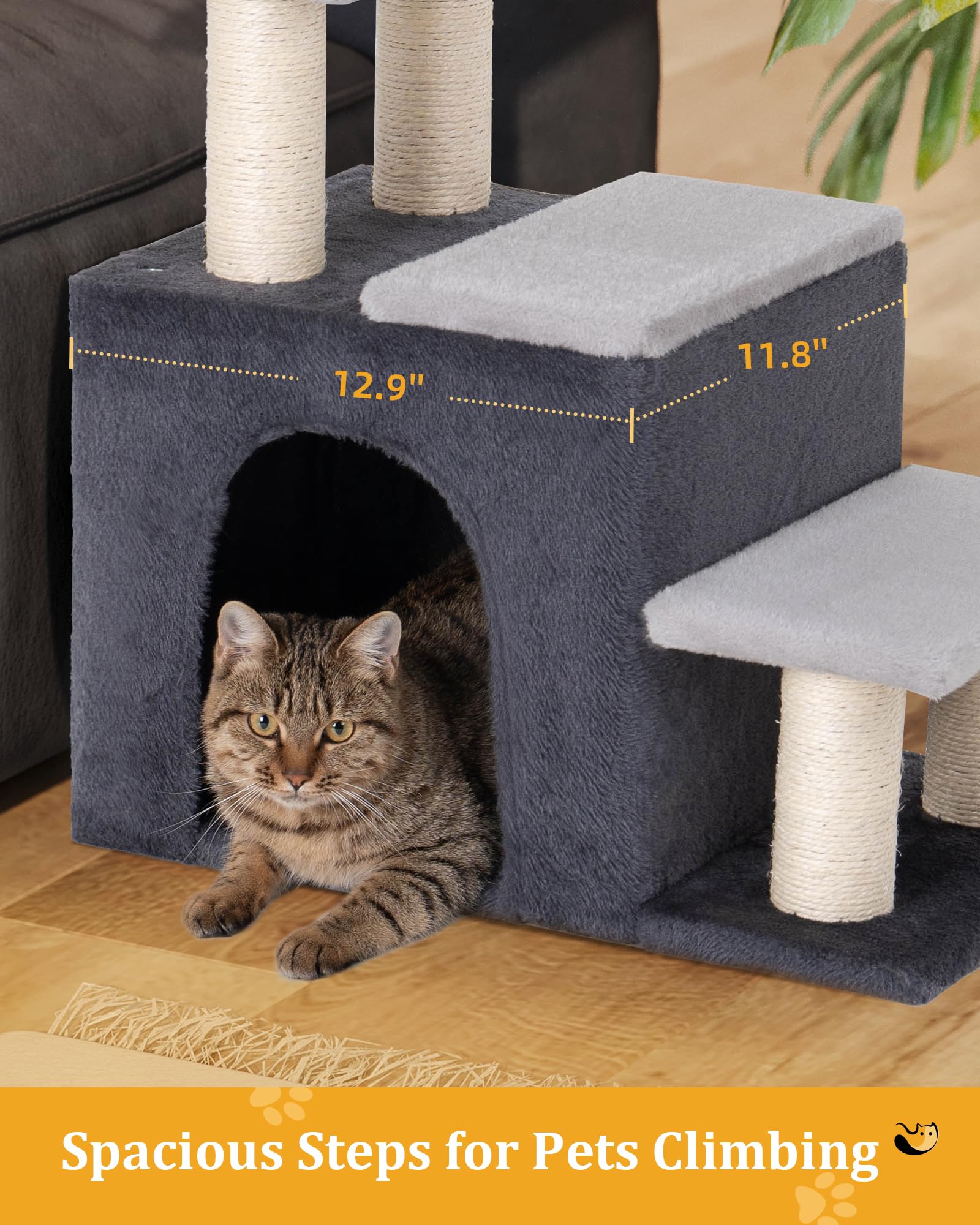Aechonow pet stairs with sisal posts encourage healthy scratching and play.