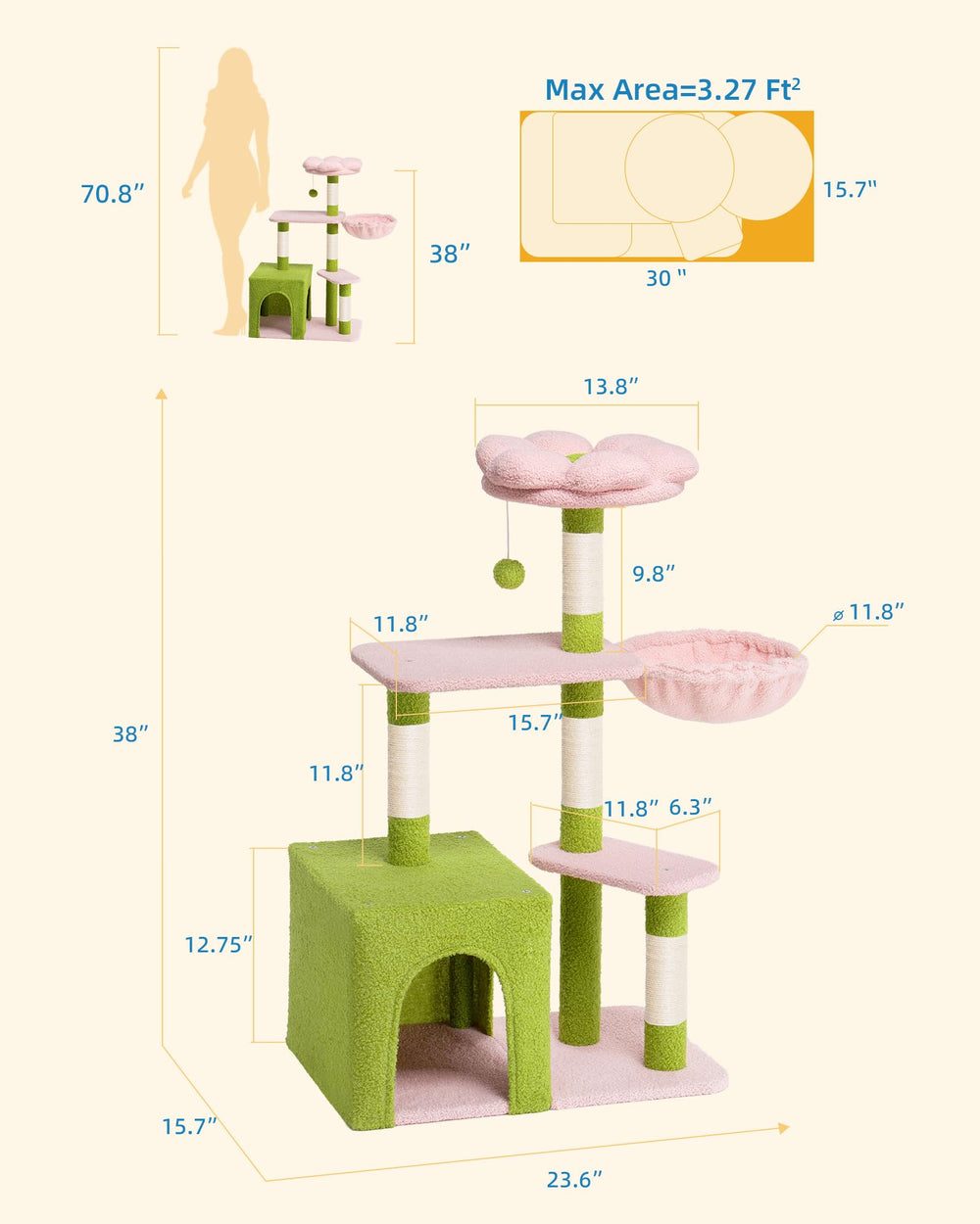 Aechonow 41.2-inch cat tower fits small spaces while enabling family interaction