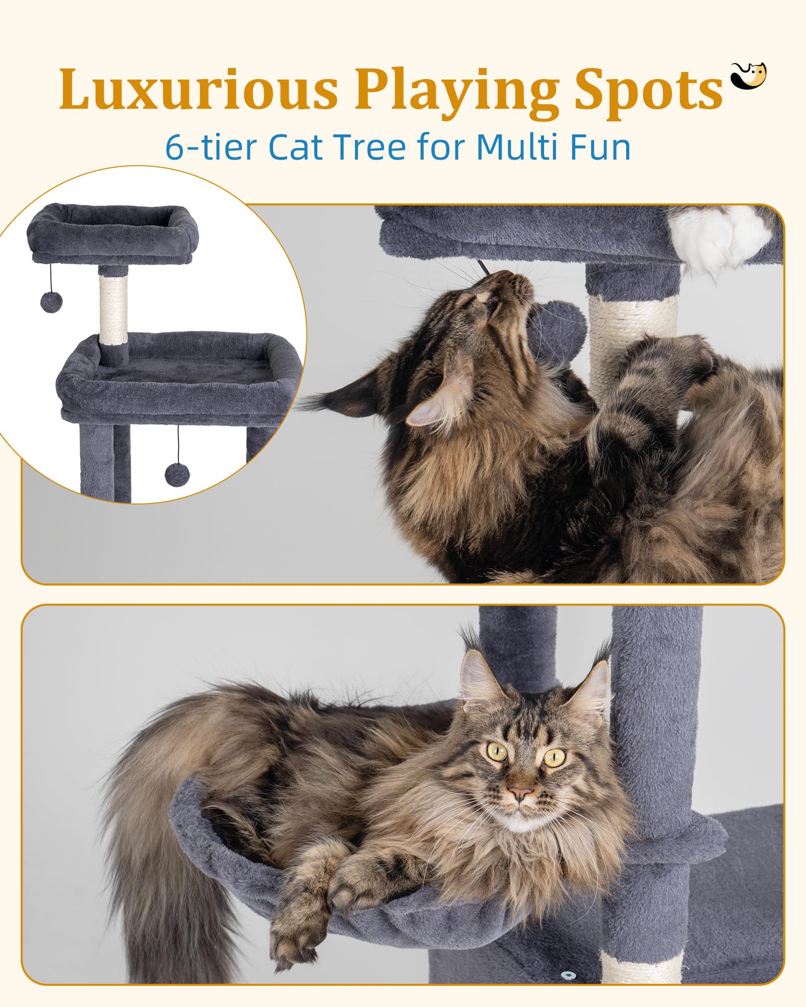 Aechonow heavy base delivers wobble-free stability for multi-cat homes.