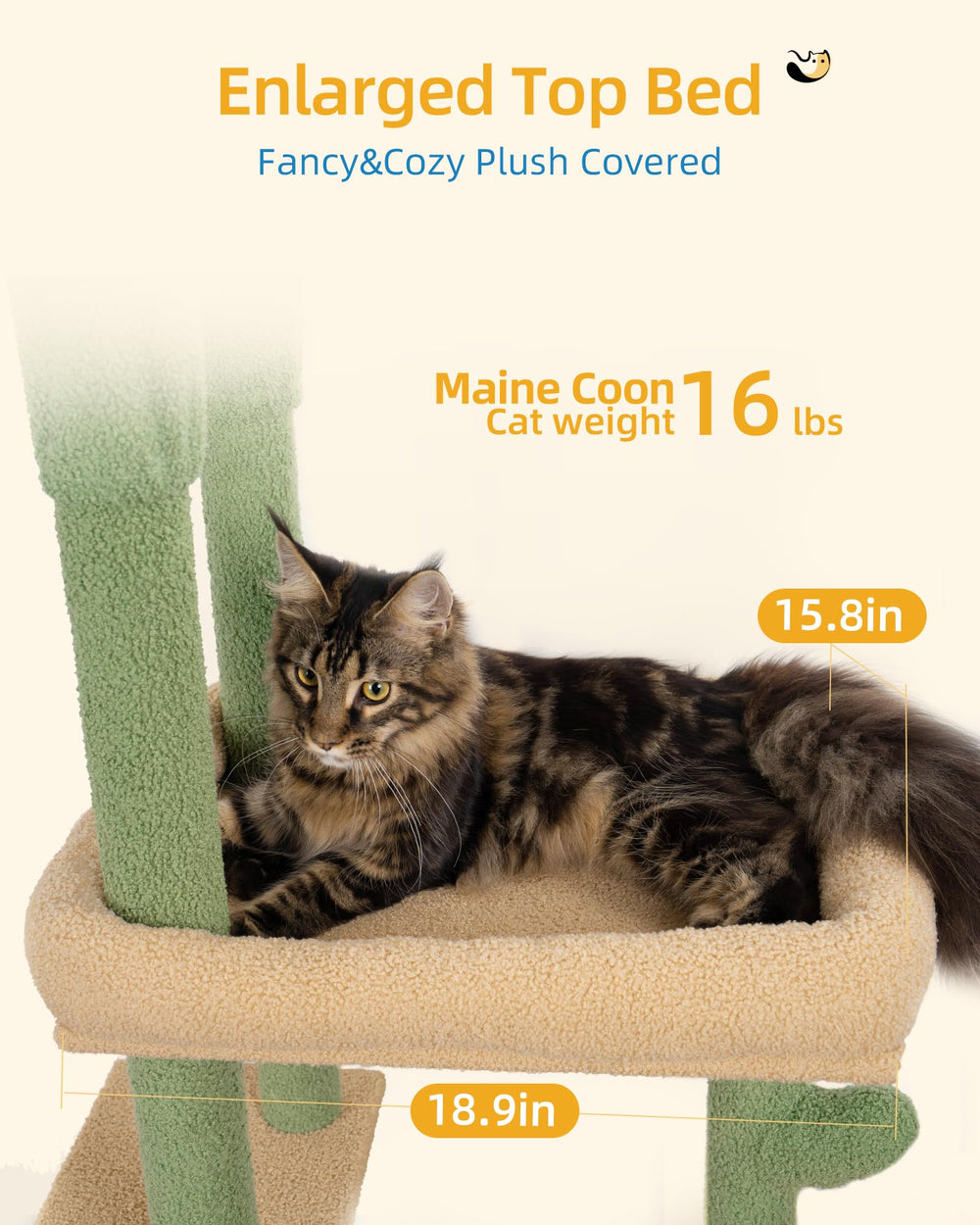 Aechonow cat tree 22-4x15-8 inch perch bed highlights ample lounging space for large cats.