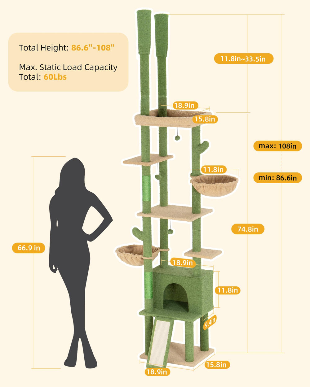 Aechonow cat tree cactus-green finish blends with modern decor.