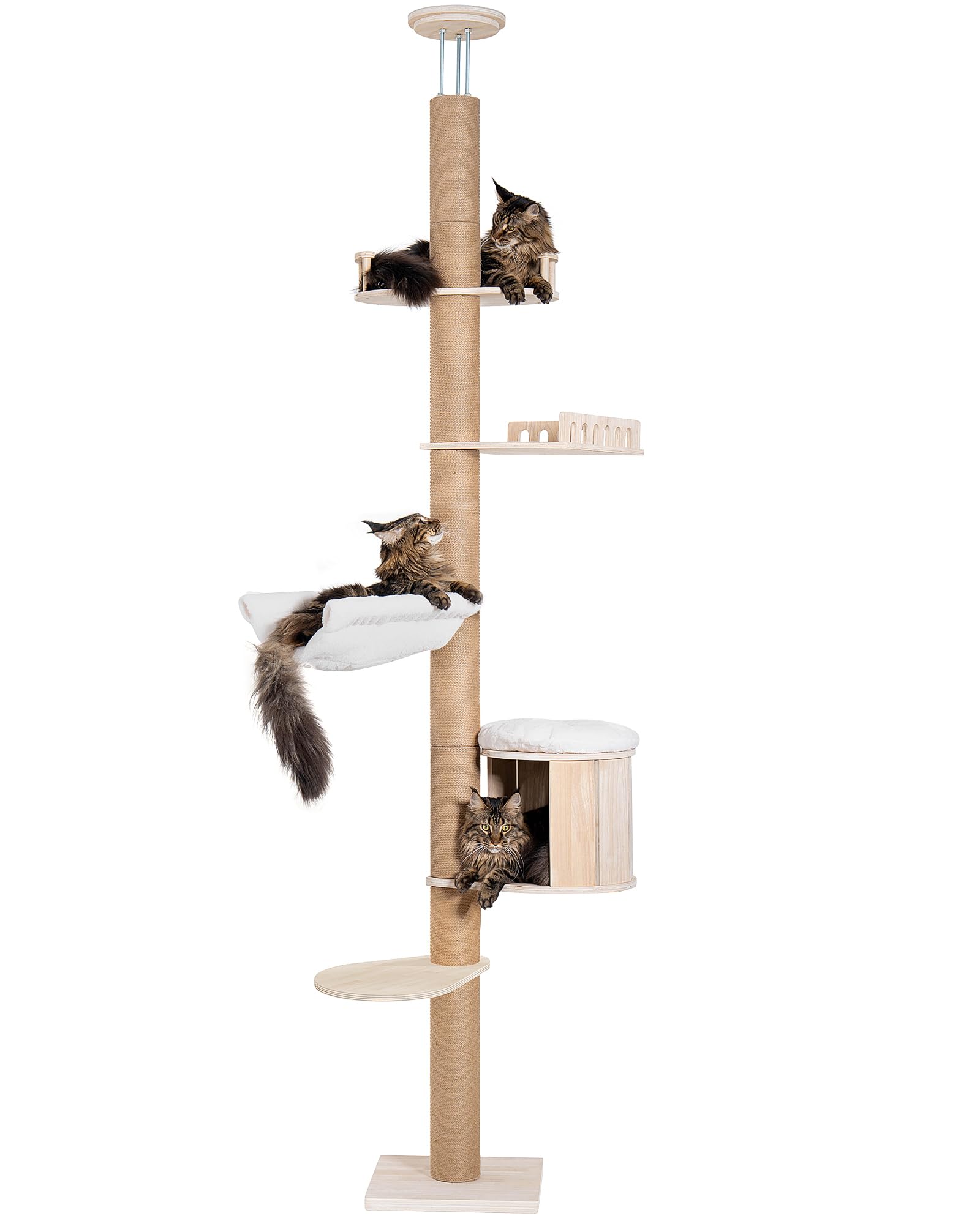 Aechonow cat-tree-safety-checks image reminds owners to maintain tightness for secure climbing.