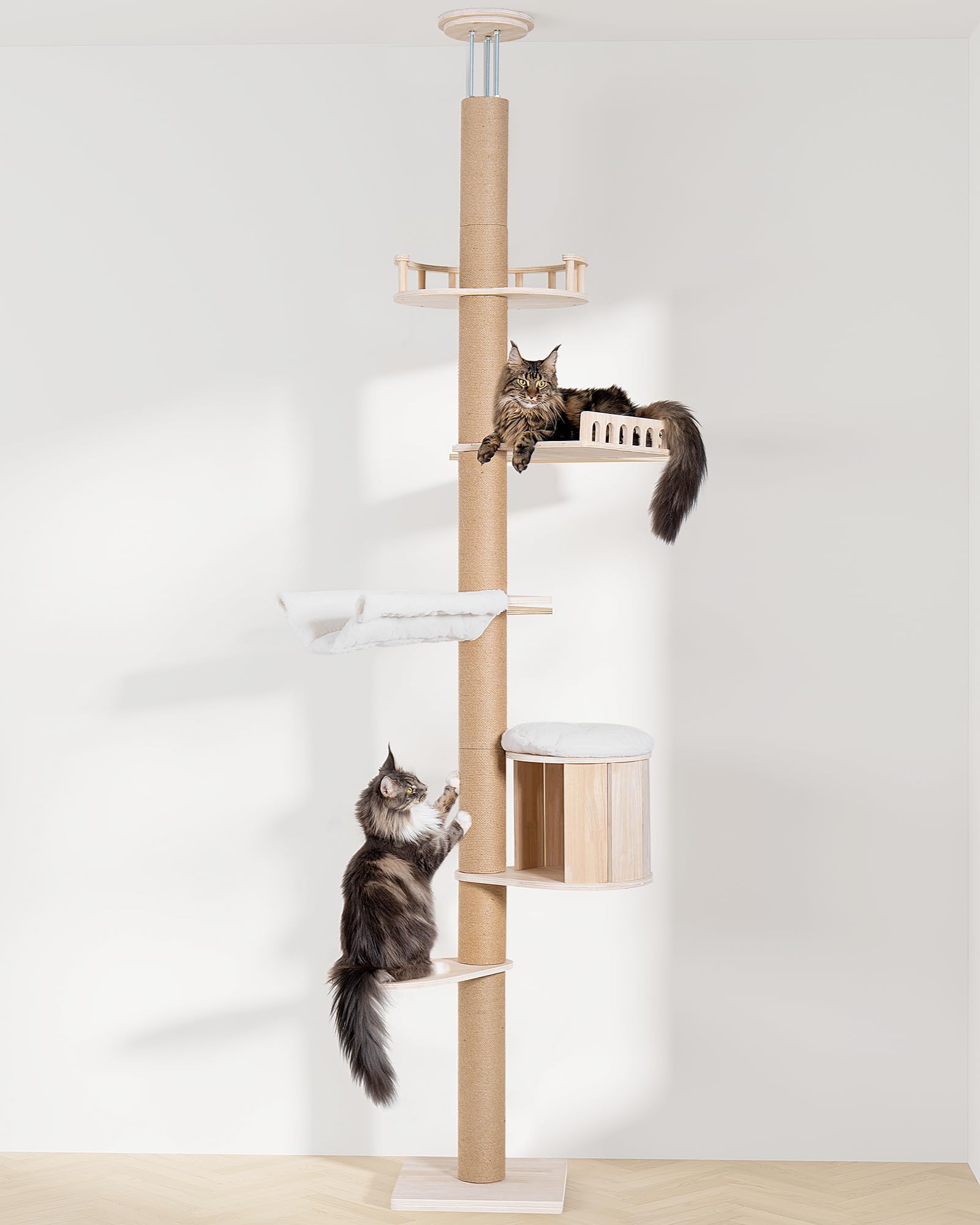Aechonow cat-tree-top-perch-bed provides a wide resting spot for lookout and naps.