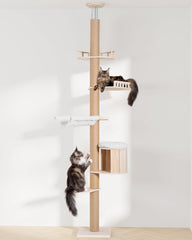 Aechonow cat-tree-top-perch-bed provides a wide resting spot for lookout and naps.