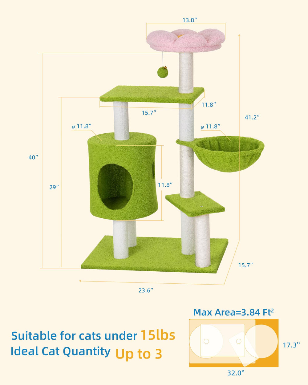Aechonow Flower Cat Tree in-use scenes illustrate versatile kitten and cat fun
