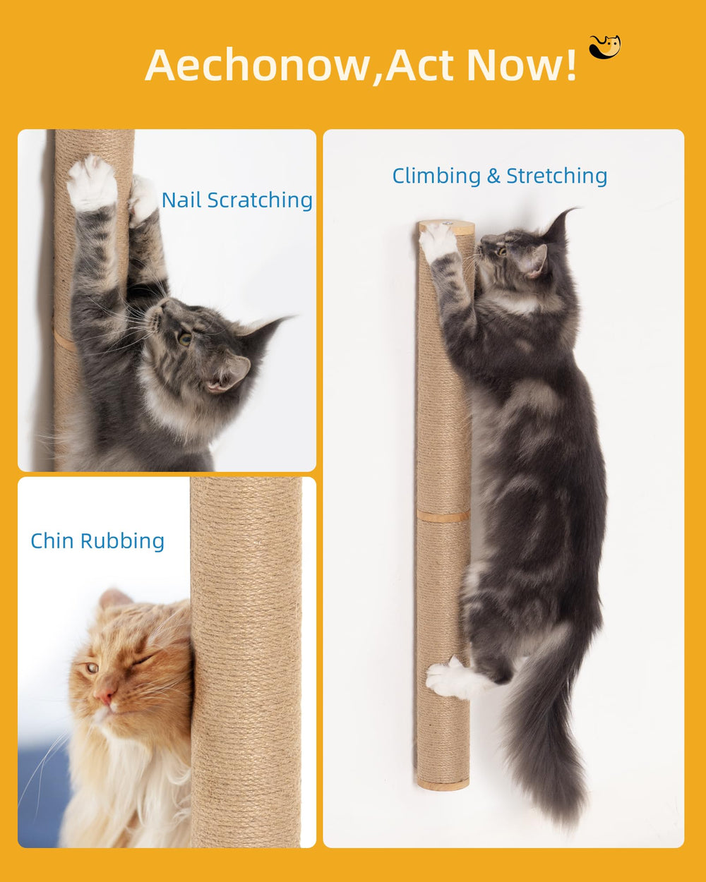 Aechonow space-saving wall-mount scratcher keeps floors clear in tight spaces.