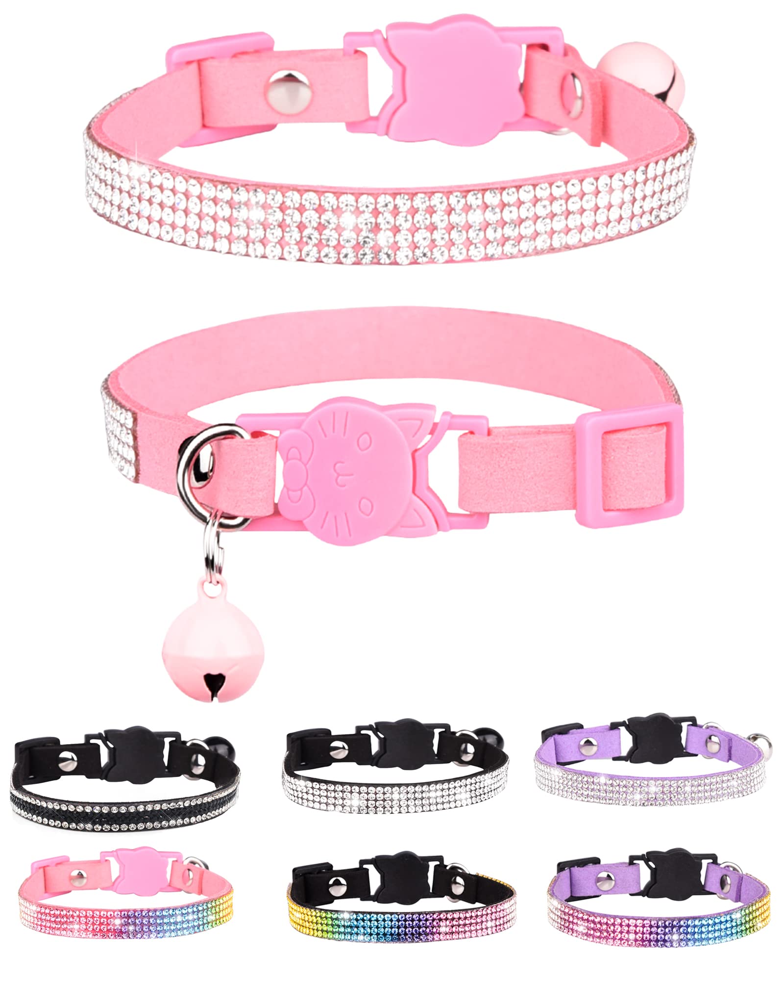 Aecllcea cat collar pink rhinestone buckle shines for quick pet identification