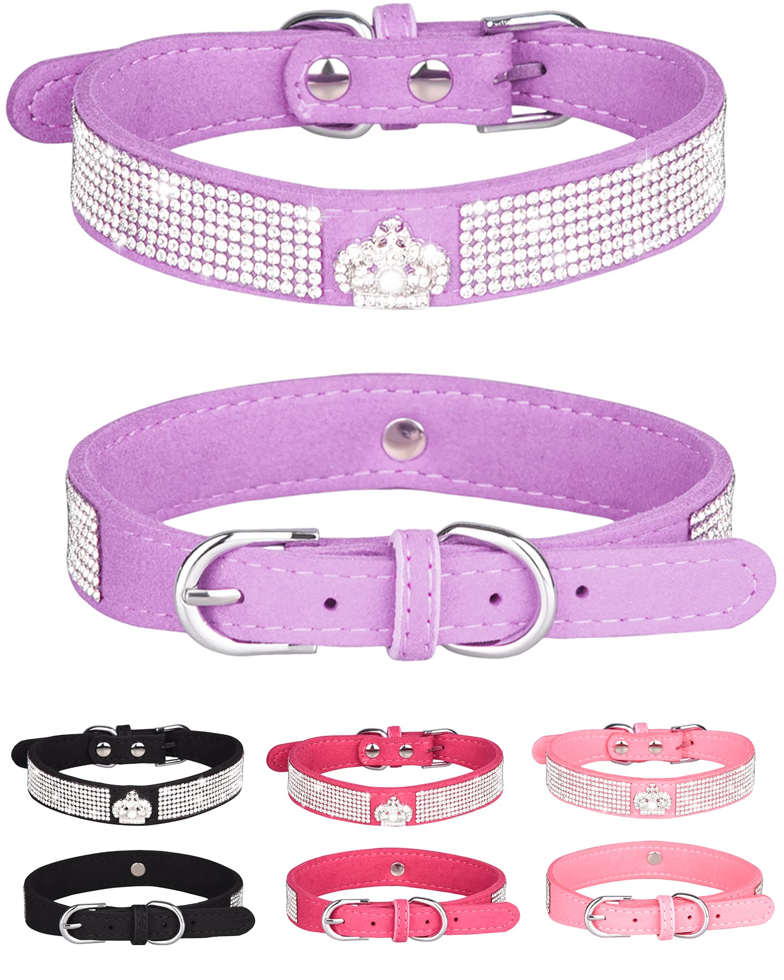 Aecllcea dog collar small-bling-pink shows soft suede and sparkle