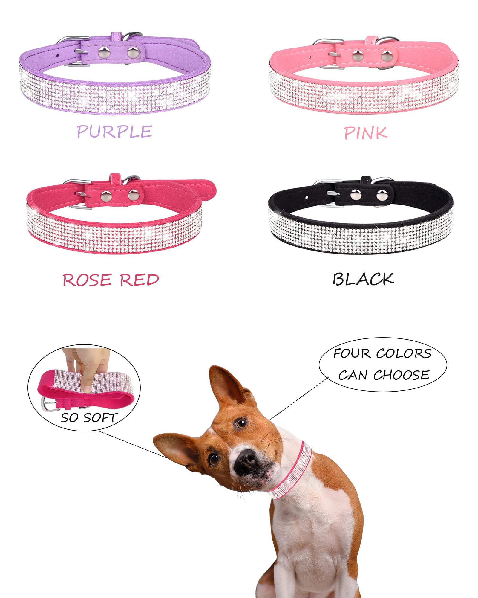 Aecllcea dog-collar-small-pink-bling highlights soft suede and gentle wear.