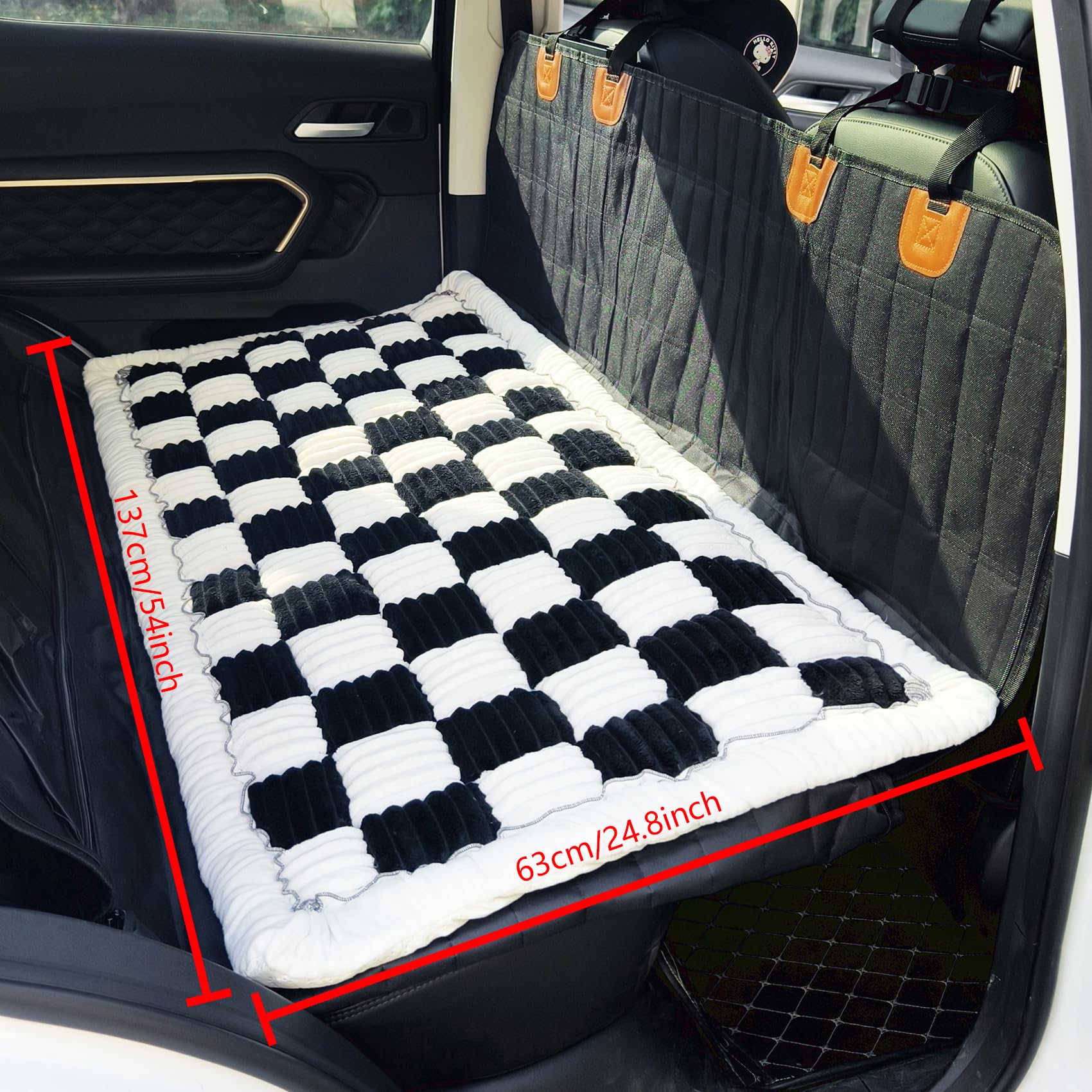 AEEISHOMEREFORM backseat pet bed mat closeup highlights PP cotton padding for lasting softness.