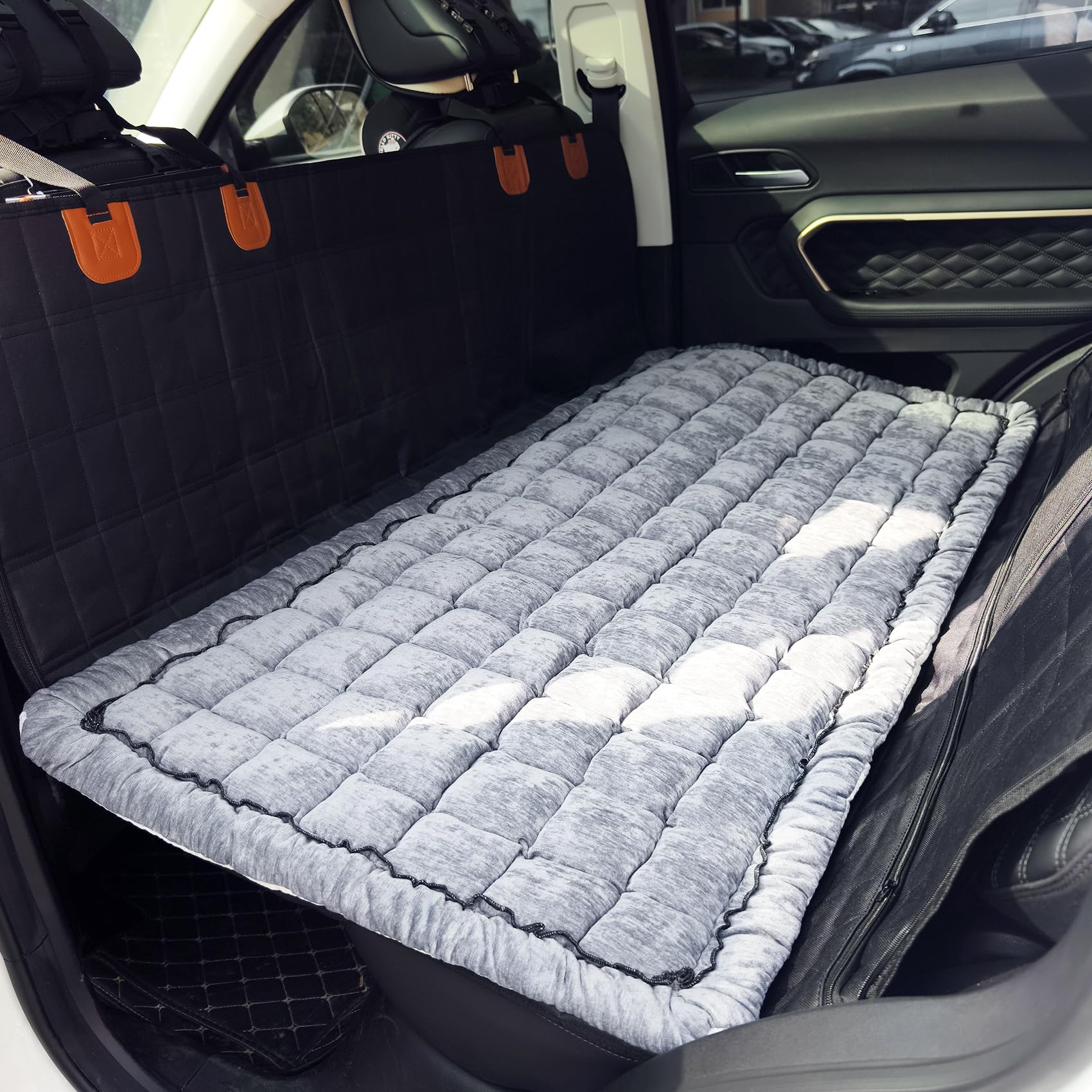 AEEISHOMEREFORM backseat bed mat in grey offers cozy travel comfort for dogs