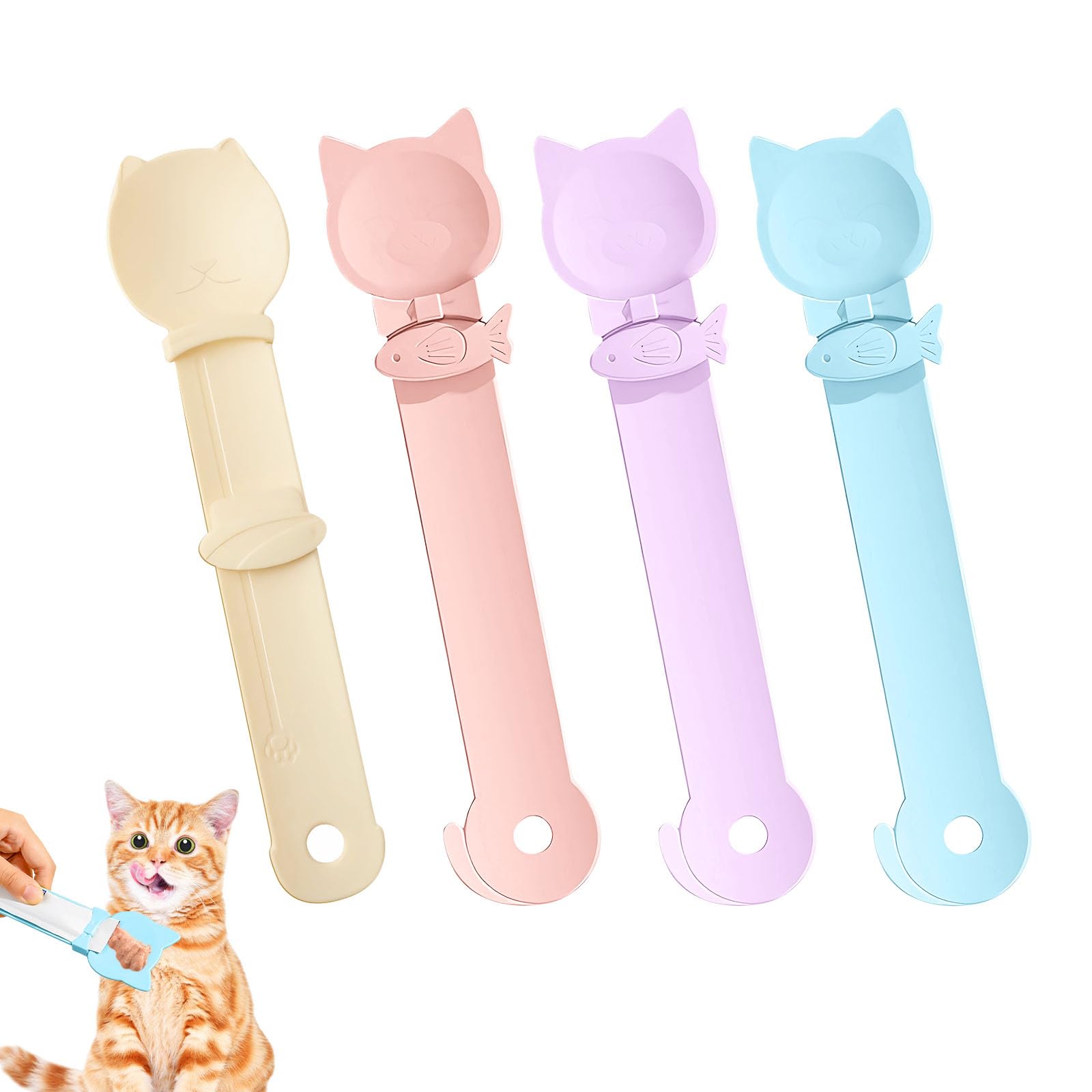 Aerbee cat strip feeder spoon beige showing controlled dispensing for wet treats.