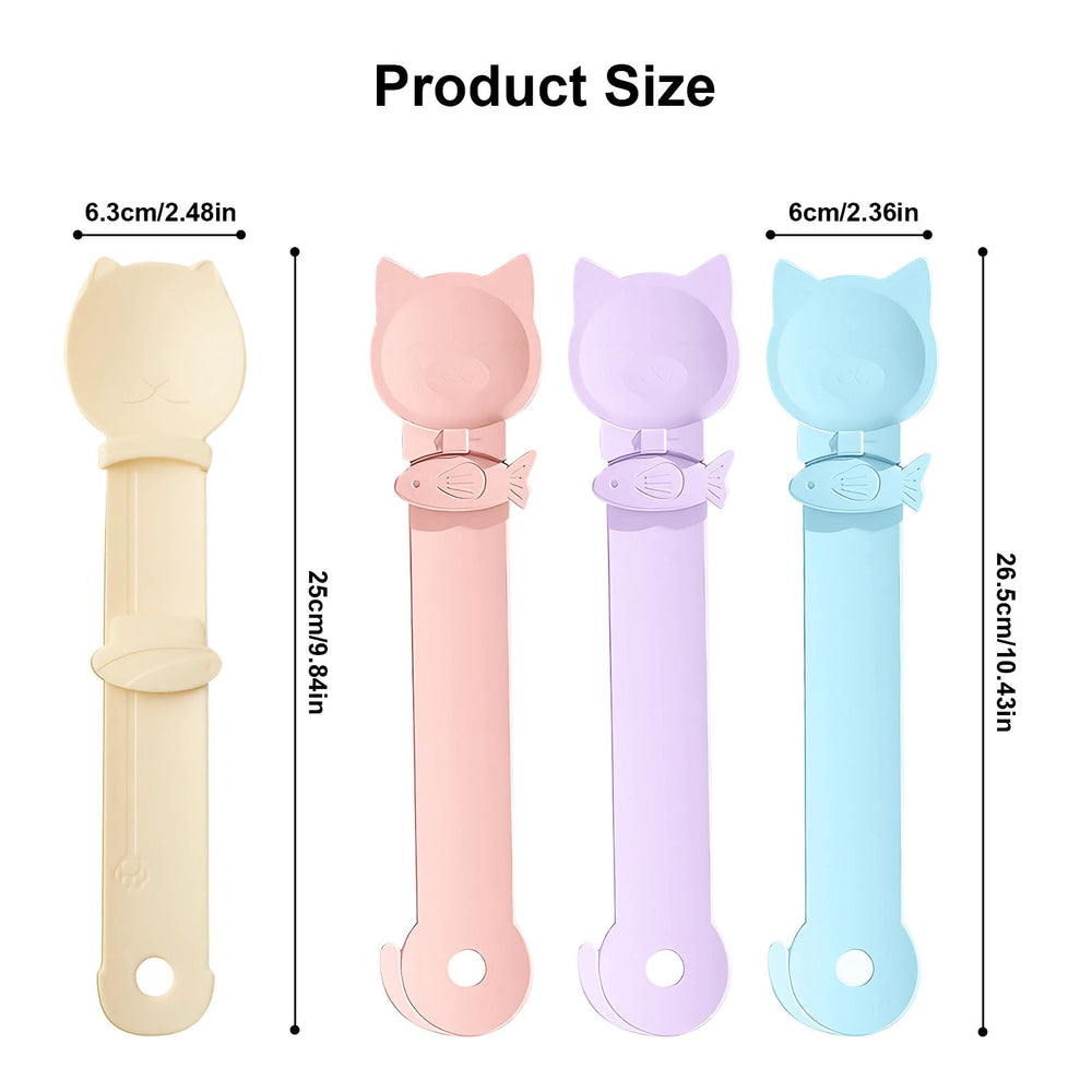 Aerbee cat strip feeder spoon in action showing simple opening and button press.