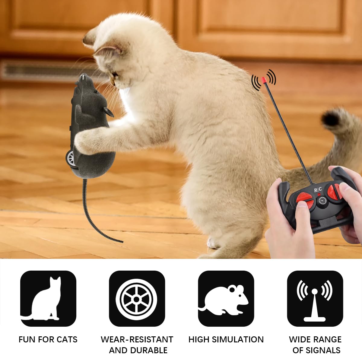 Aerbee remote-control rat toy in-use cat play demonstrates interactive exercise potential