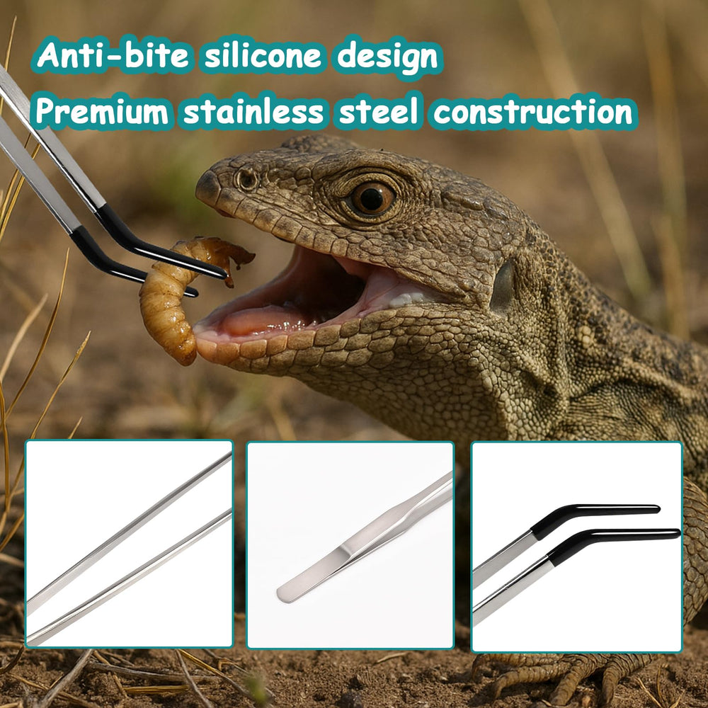 aesxniy reptile tongs stainless steel construction resists rust and wear.