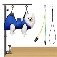 Aetherika foldable dog grooming table arm extended for comfortable trimming at variable heights.