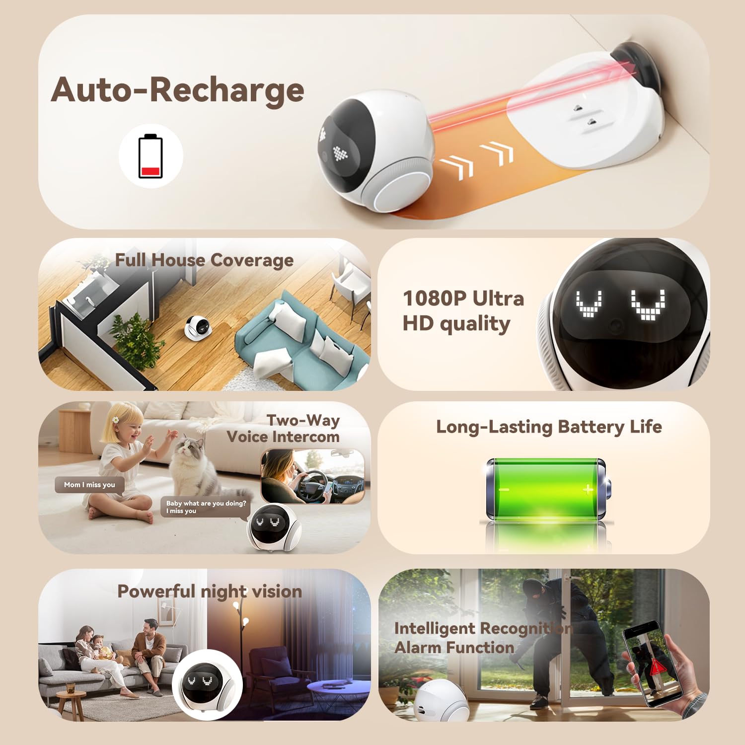 AEZ Blinky Bot charging dock enabling automatic recharging to keep footage running