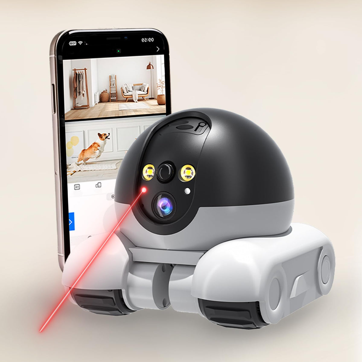 AEZ Robot Camera on Wheels 1080p front lens delivers clear indoor surveillance for pets