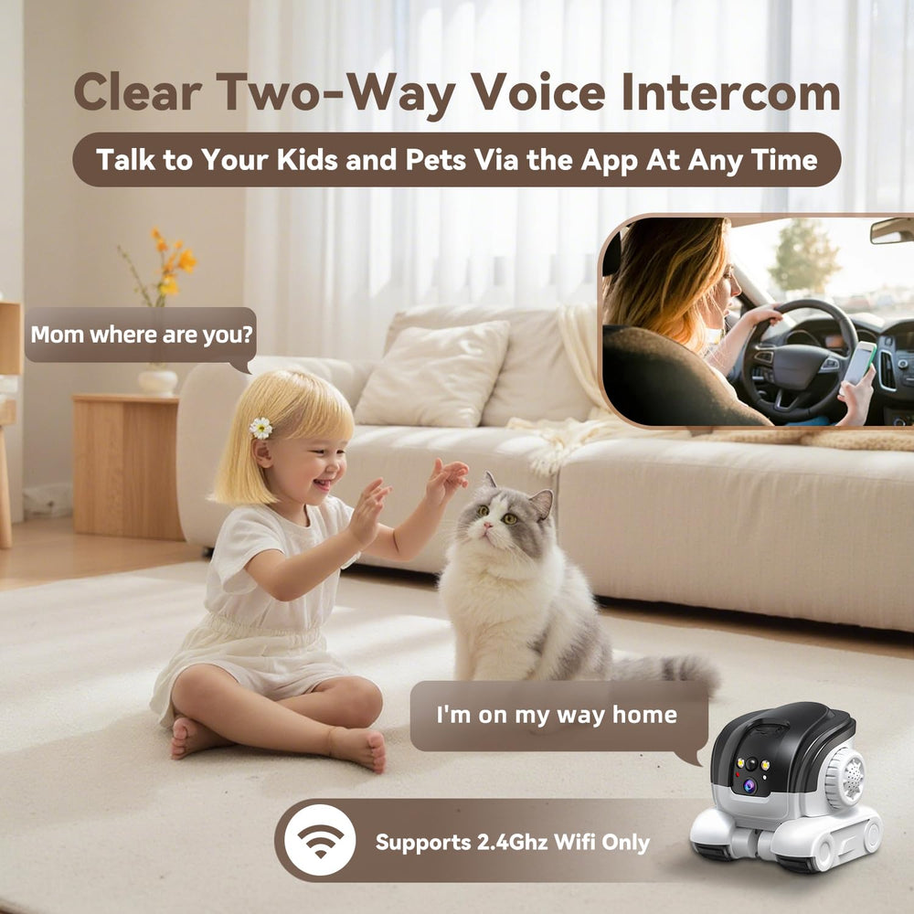 AEZ robot camera on wheels two-way talk demo demonstrates pet or family communication from afar.