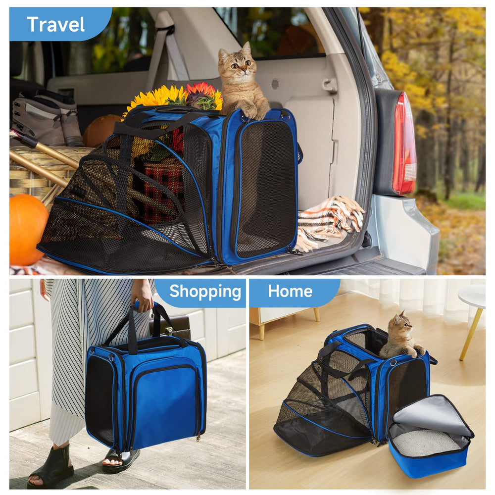 A.FATI cat carrier expandable-design shows extra room for stretching during travel.