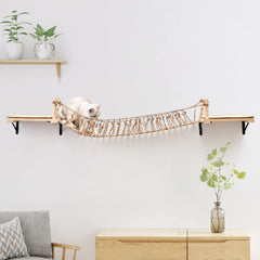AFATI wooden cat bed and perches with sisal mat enable scratching and relaxation.