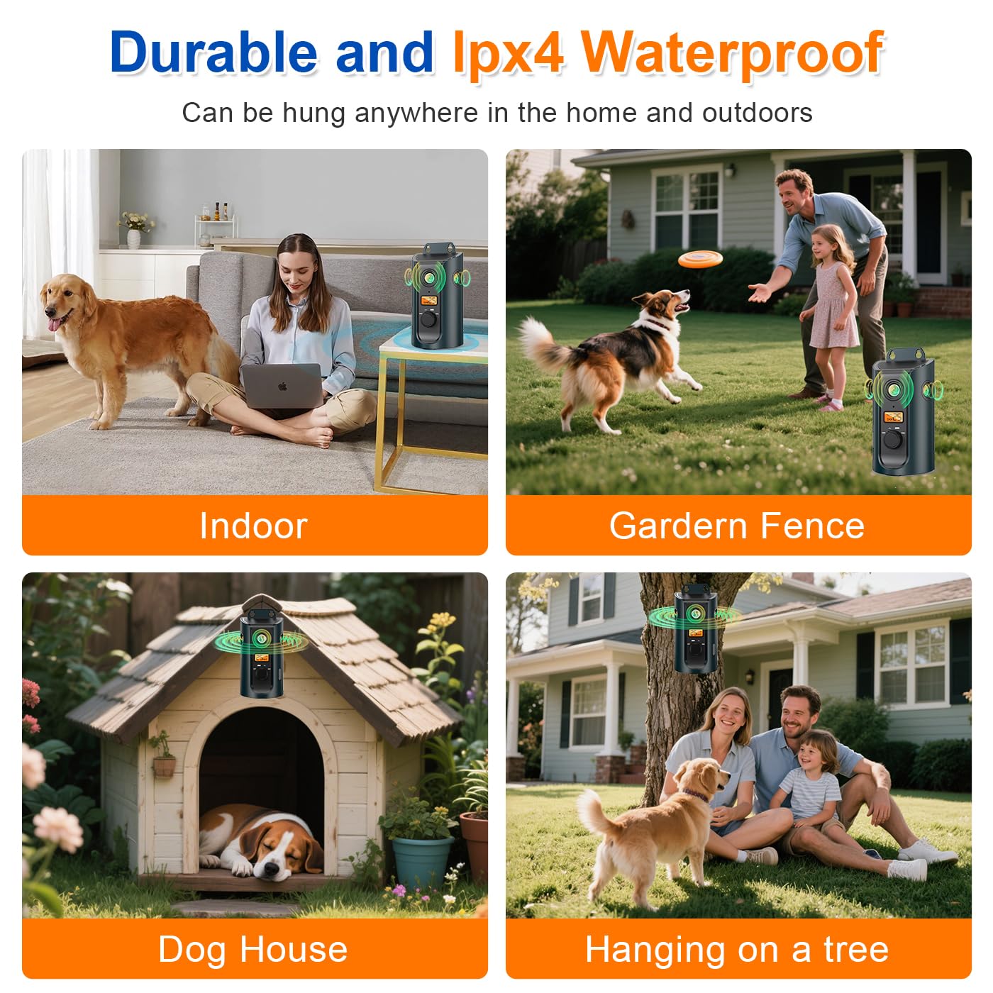 AFDLLDQM Yard-mounted bark deterrent with carabiner and wide coverage.