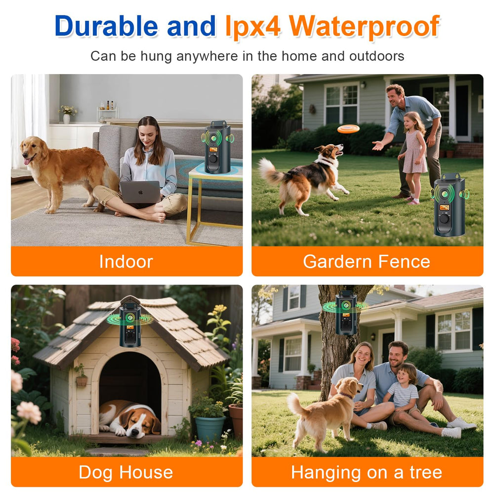 AFDLLDQM Yard-mounted bark deterrent with carabiner and wide coverage.