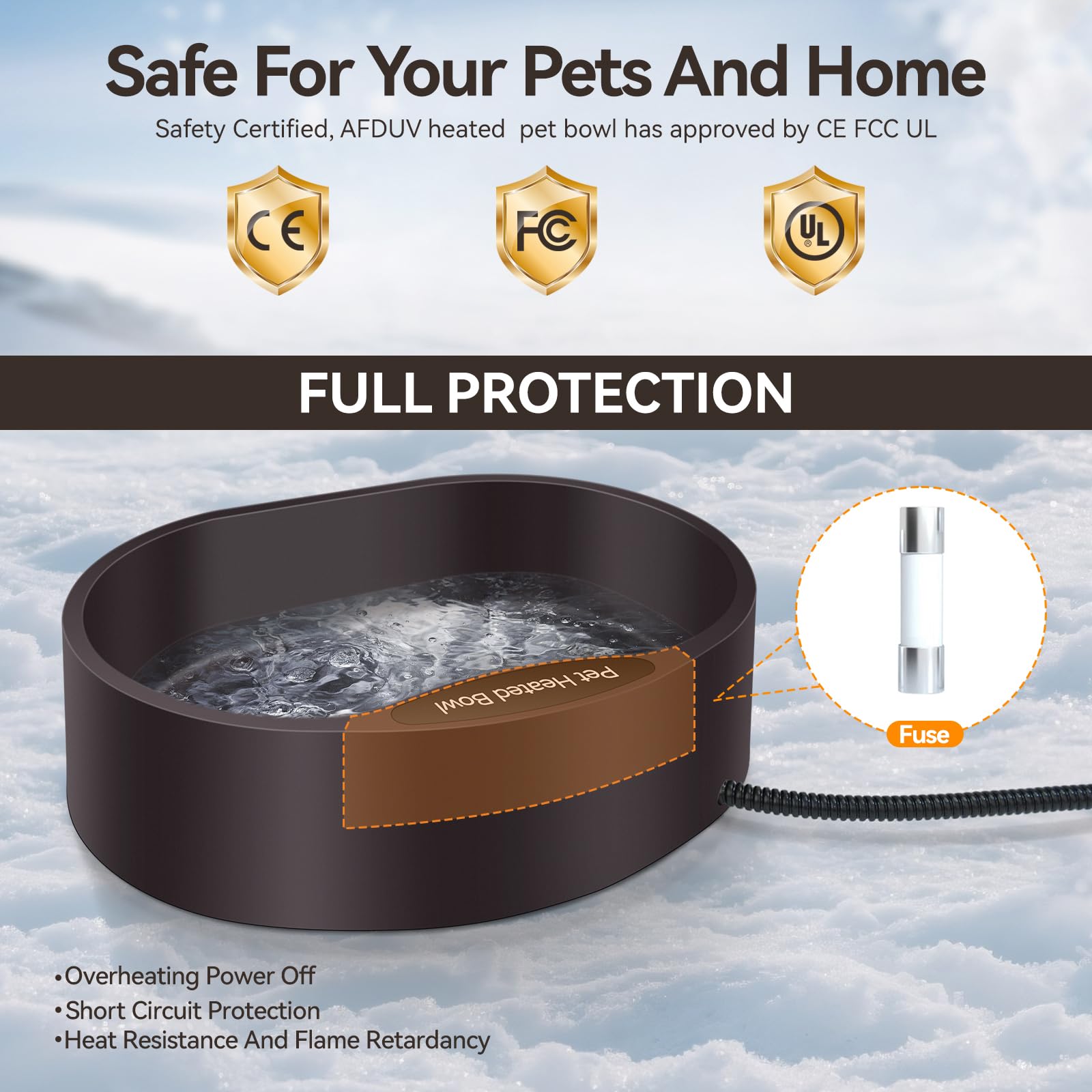 AFDUV heated water bowl outdoor 6.5ft cord supports durable outdoor use