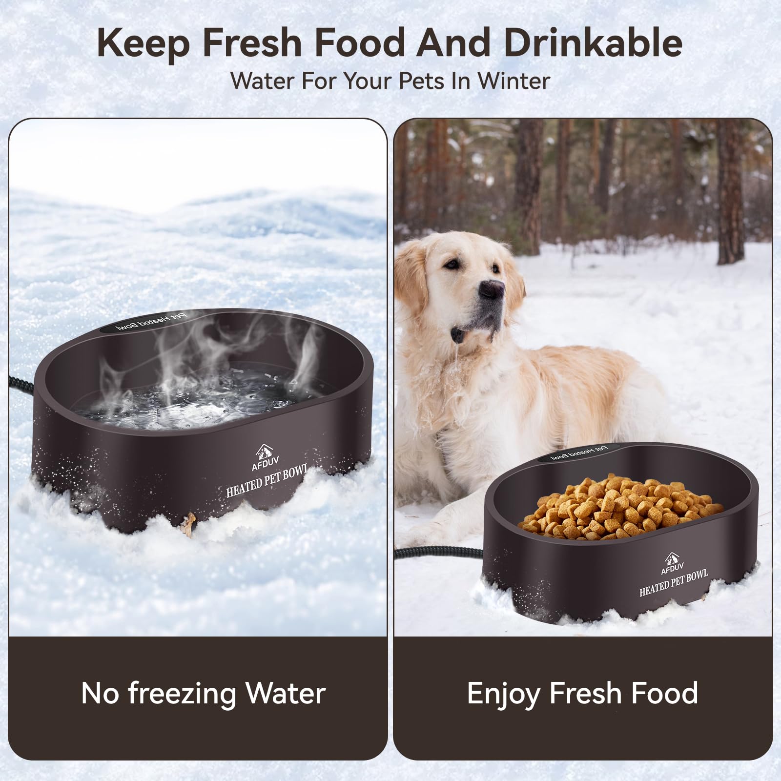 AFDUV heated water bowl outdoor wide pet application suits dogs, cats, and birds in winter