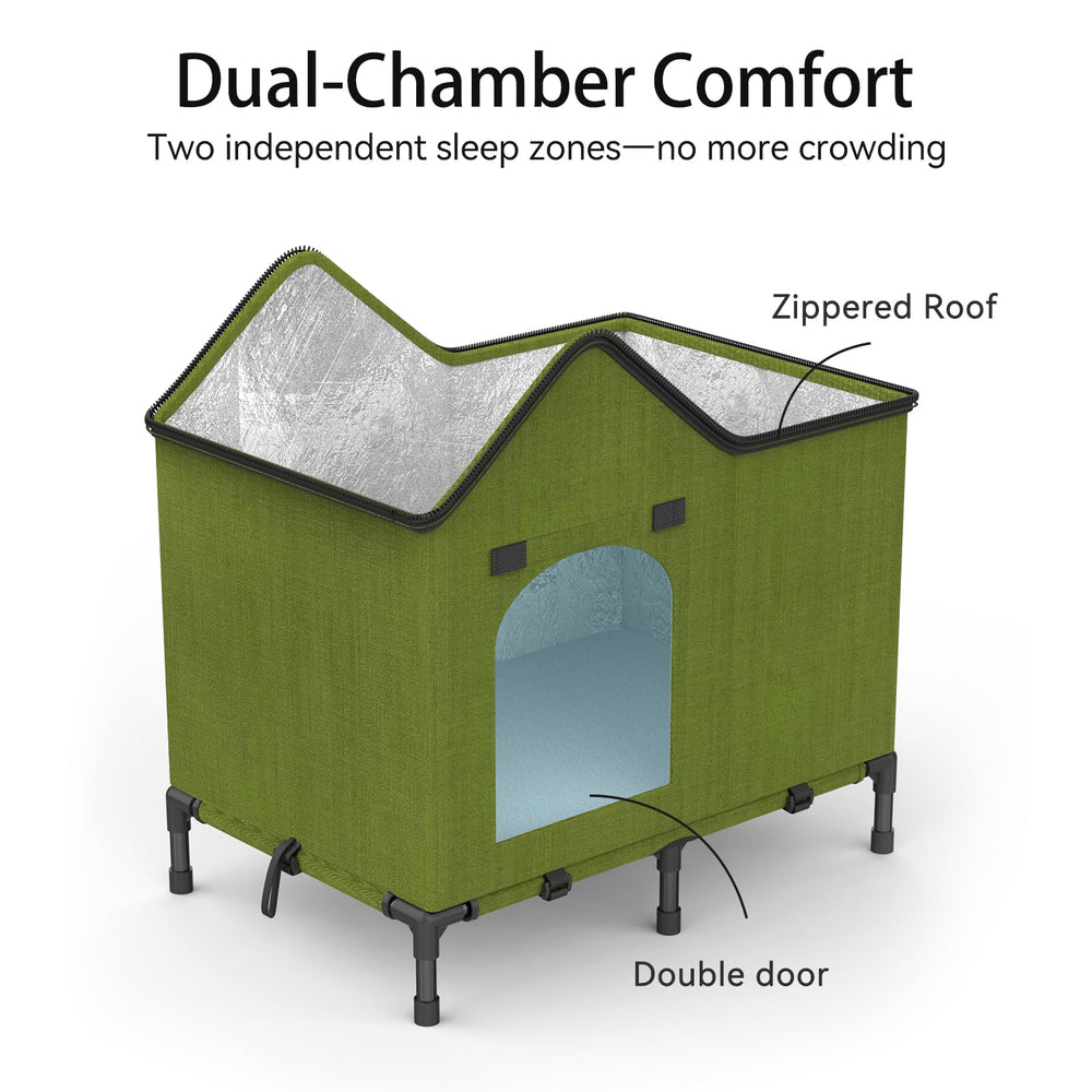 afeioft heated cat house elevated base keeps cats dry on wet surfaces.