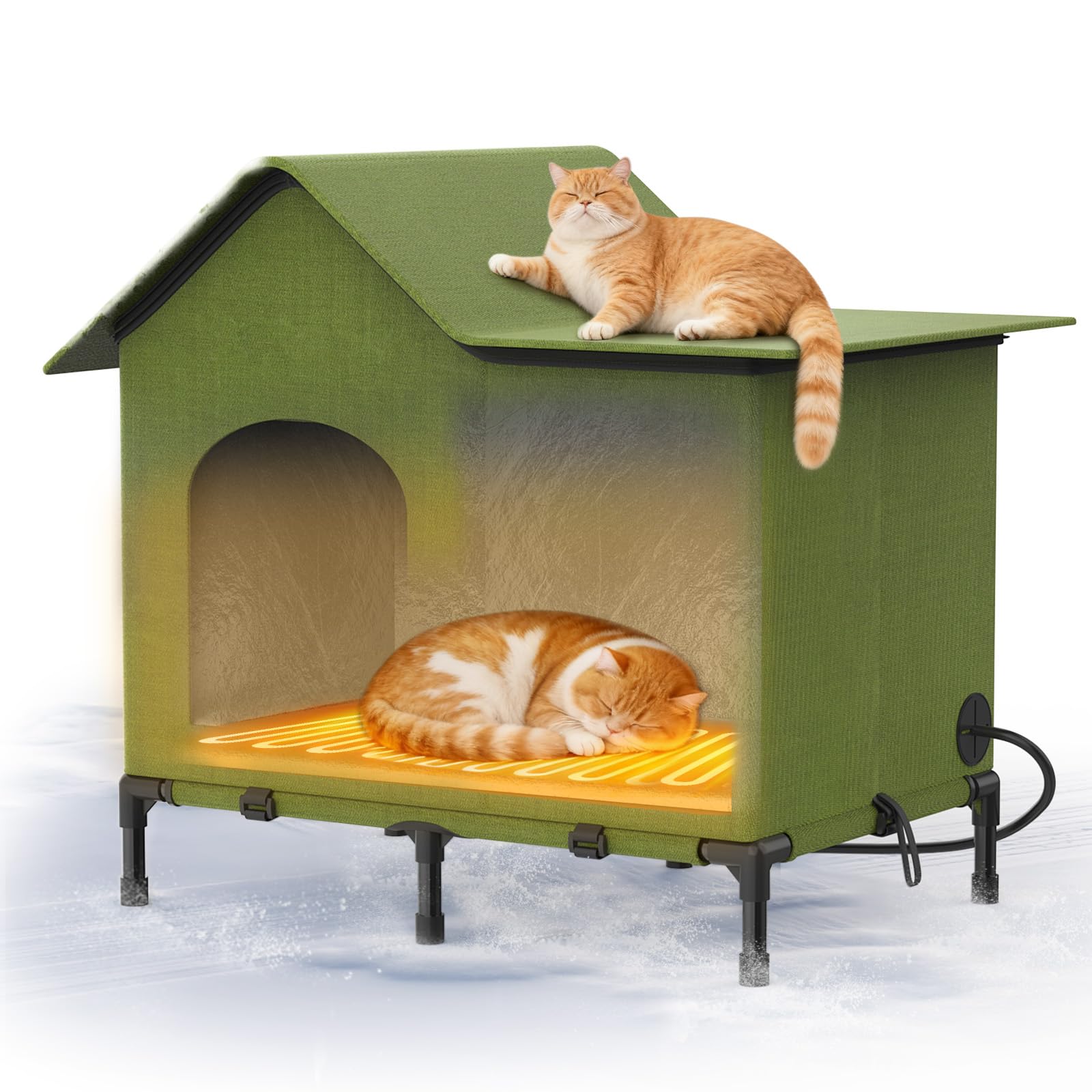 afeioft heated cat house front view shows all-weather shelter for outdoor cats.