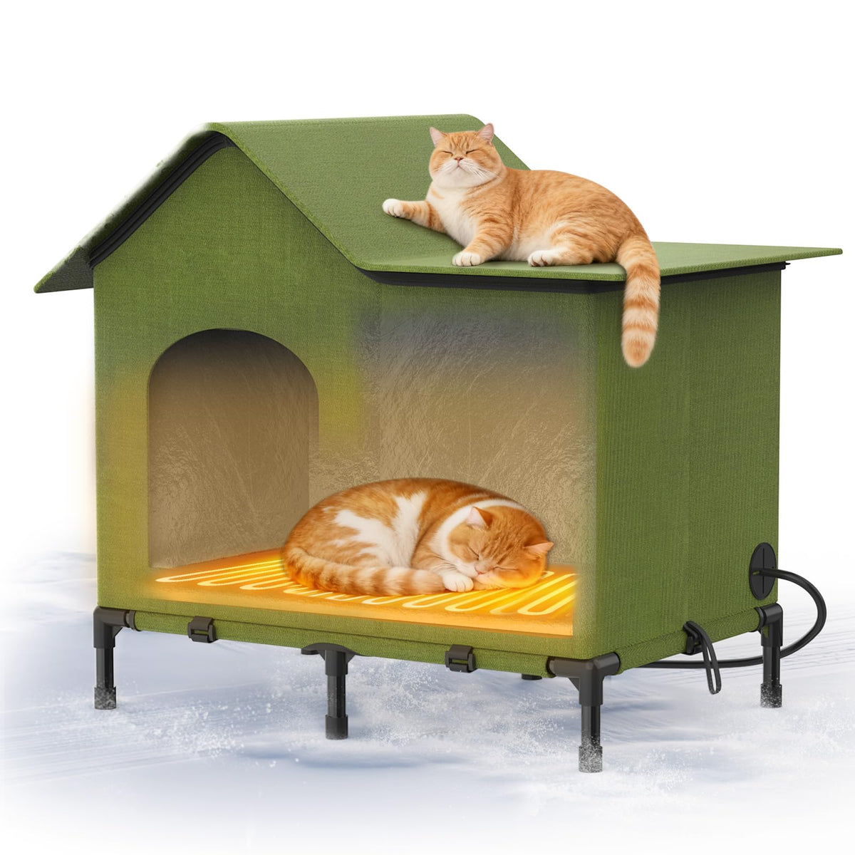 afeioft heated cat house front view shows all-weather shelter for outdoor cats.