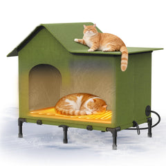 afeioft heated cat house front view shows all-weather shelter for outdoor cats.