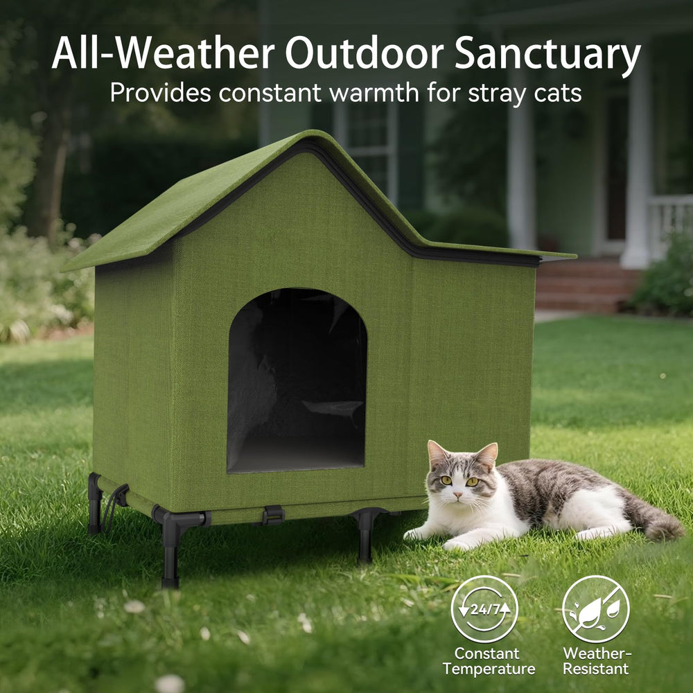 afeioft heated cat house interior warmth reveals cozy double-chamber space.