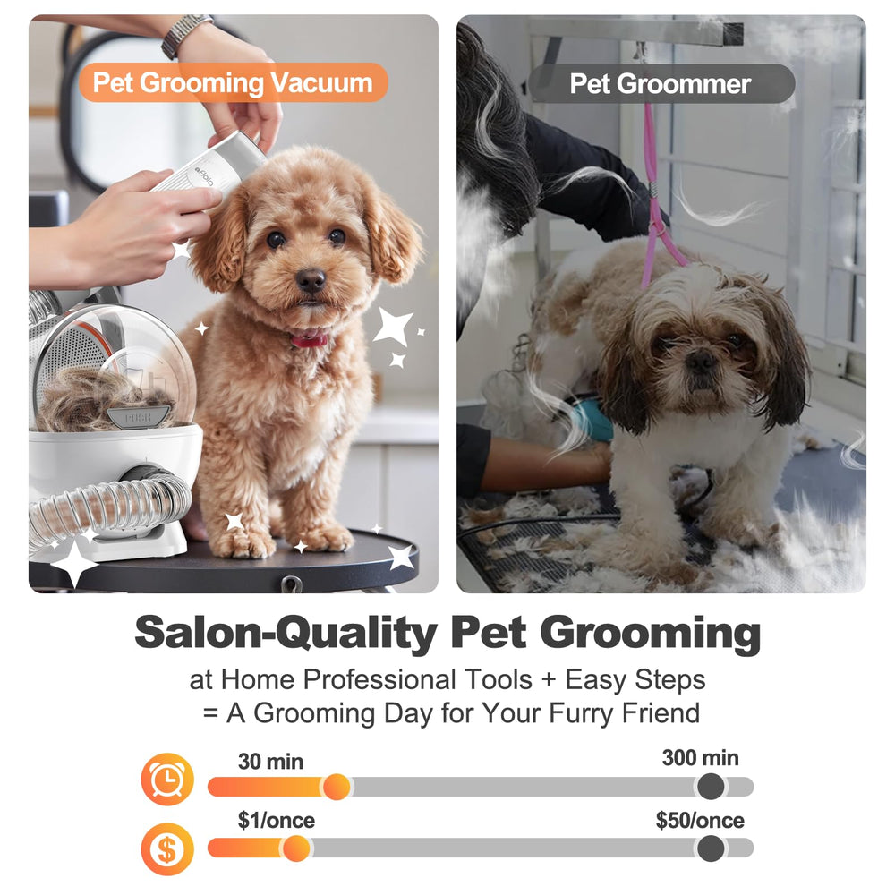 Afloia low-noise vacuum keeps pets calm during grooming.
