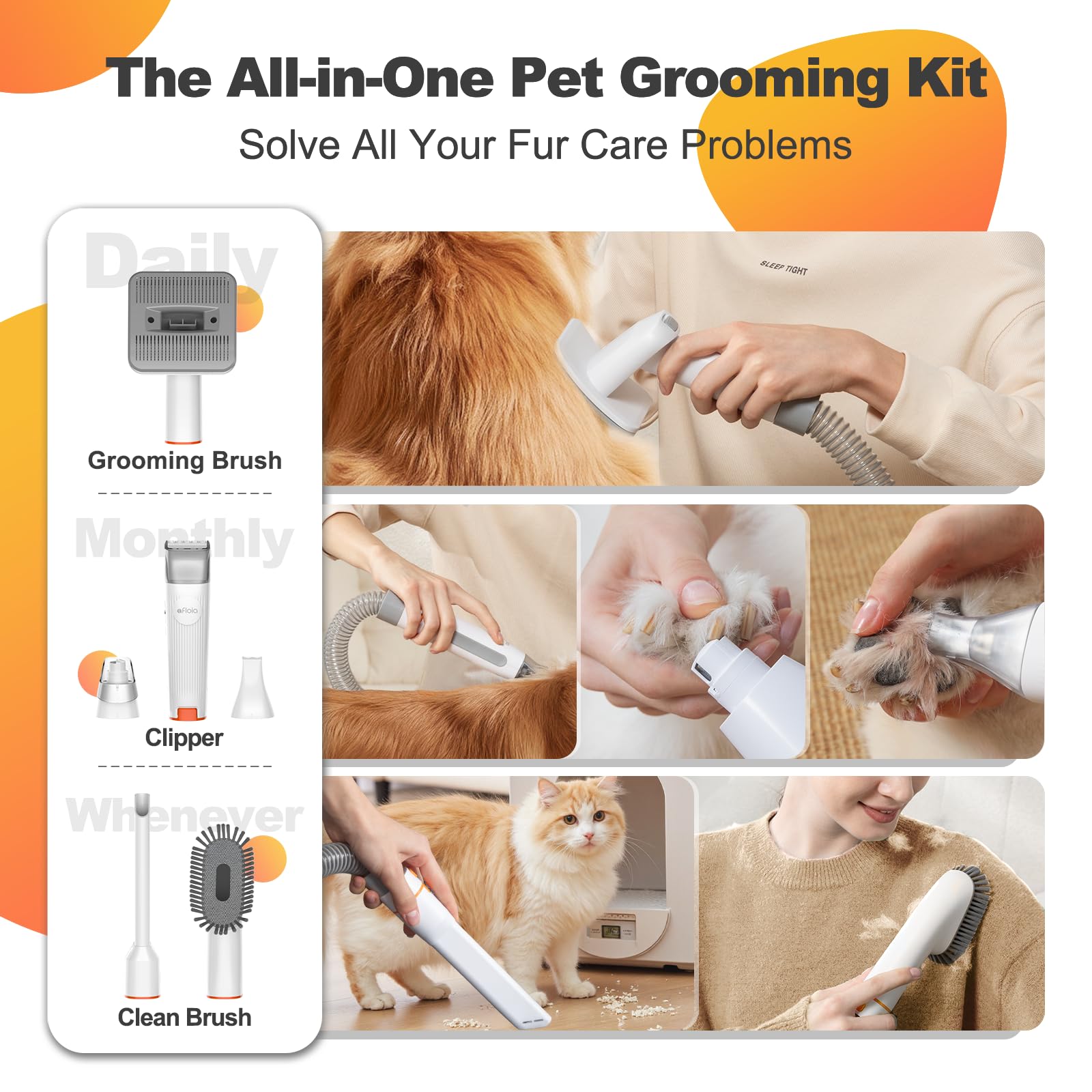 Afloia pet grooming vacuum demonstrates strong suction for hair capture.