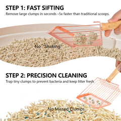 AFOLOREET ergonomic wooden-handle scoop provides comfortable grip during cleaning.