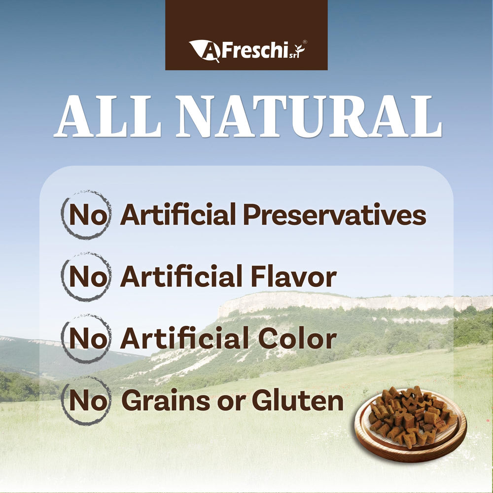 Afreschi air-dried dog food grain-free formula packaging highlights limited ingredients.