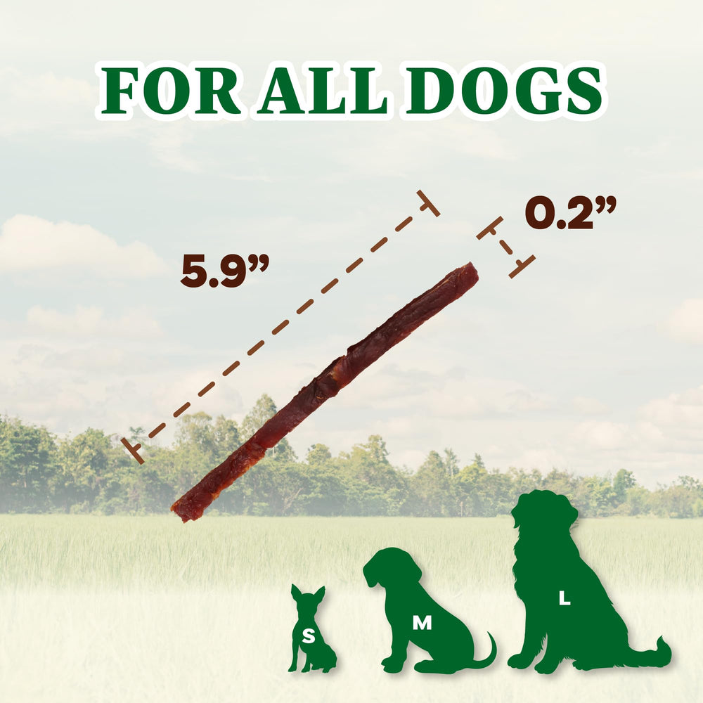 AFreschi Buffalo Dog Treats jerky strips close-up highlights lean, high-protein snack.