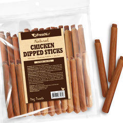 Afreschi chicken dog treats dipped-stick closeup highlights savory texture for training rewards