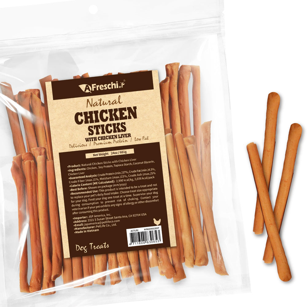 Golosinas de A Freschi srl con pollo real, recompensa proteica para tu perro.