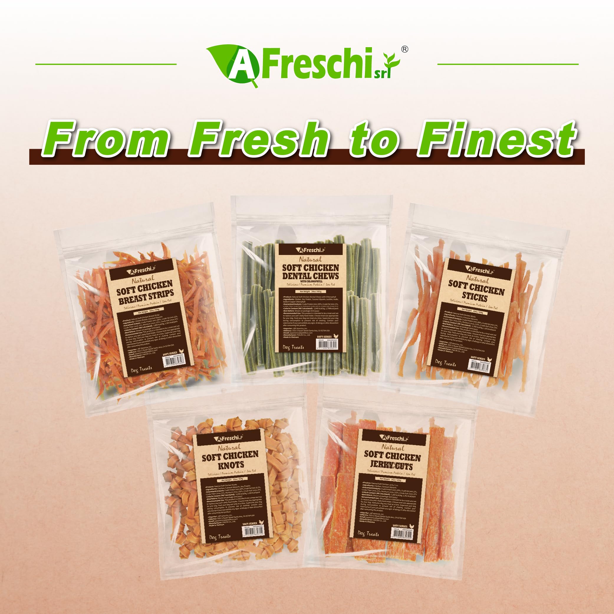 A Freschi Afreschi soft chicken dog treats bowl-time aroma and wagging tails.