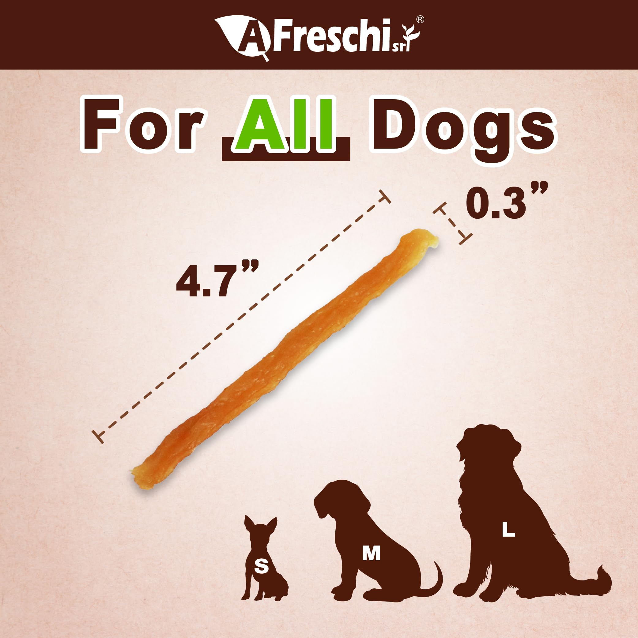 Afreschi Soft Chicken Dog Treats closeup bite highlighting tender texture for puppies.