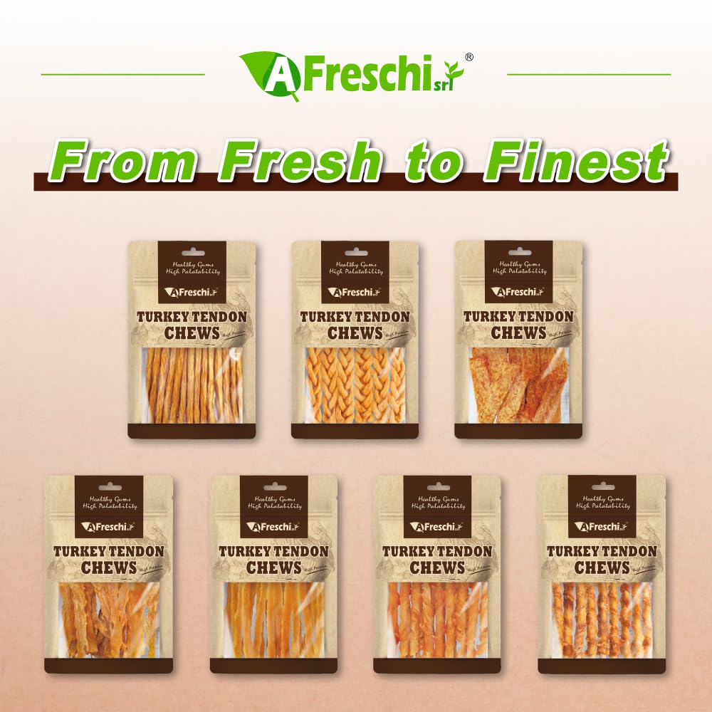 AFreschi turkey tendons crisp-chew texture shows crave-worthy snack option.