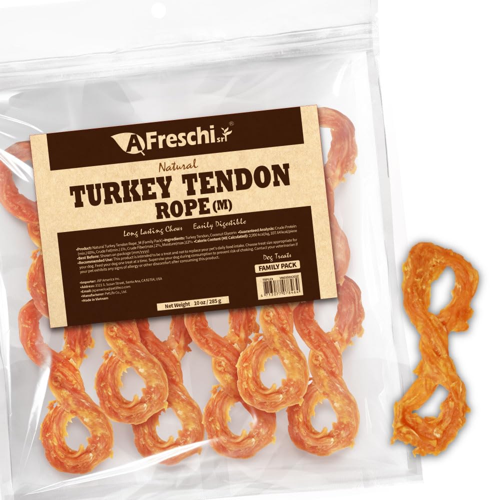 AFreschi turkey tendons dog treat pack, natural chews for medium breeds.