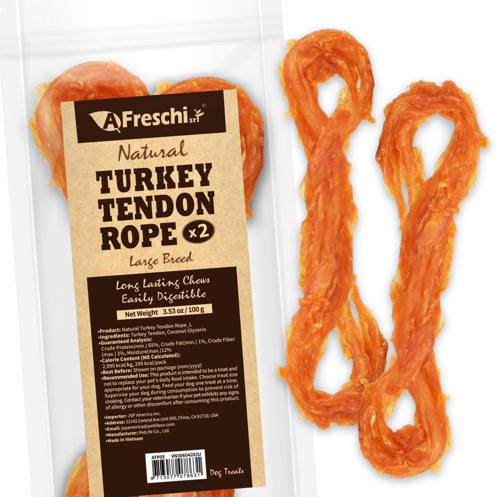 AFreschi Turkey Tendons for Dogs packaging USA-sourced protein for clean indulgence