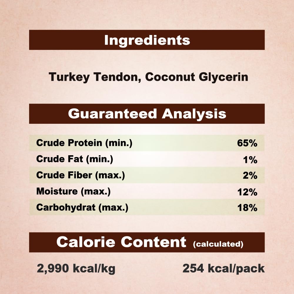 AFreschi Turkey Tendons natural ingredients highlight grain-free, preservative-free profile for healthier chews